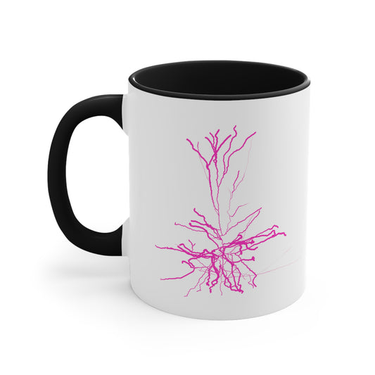 Accent Coffee Mug, 11oz, Pink Neuron on White Background